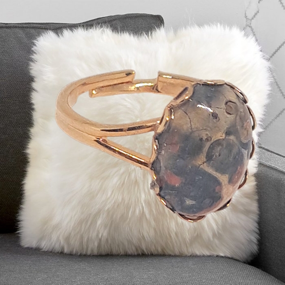 Gold Tone Adjustable Ring with Natural Gemstone - Picture 6 of 6